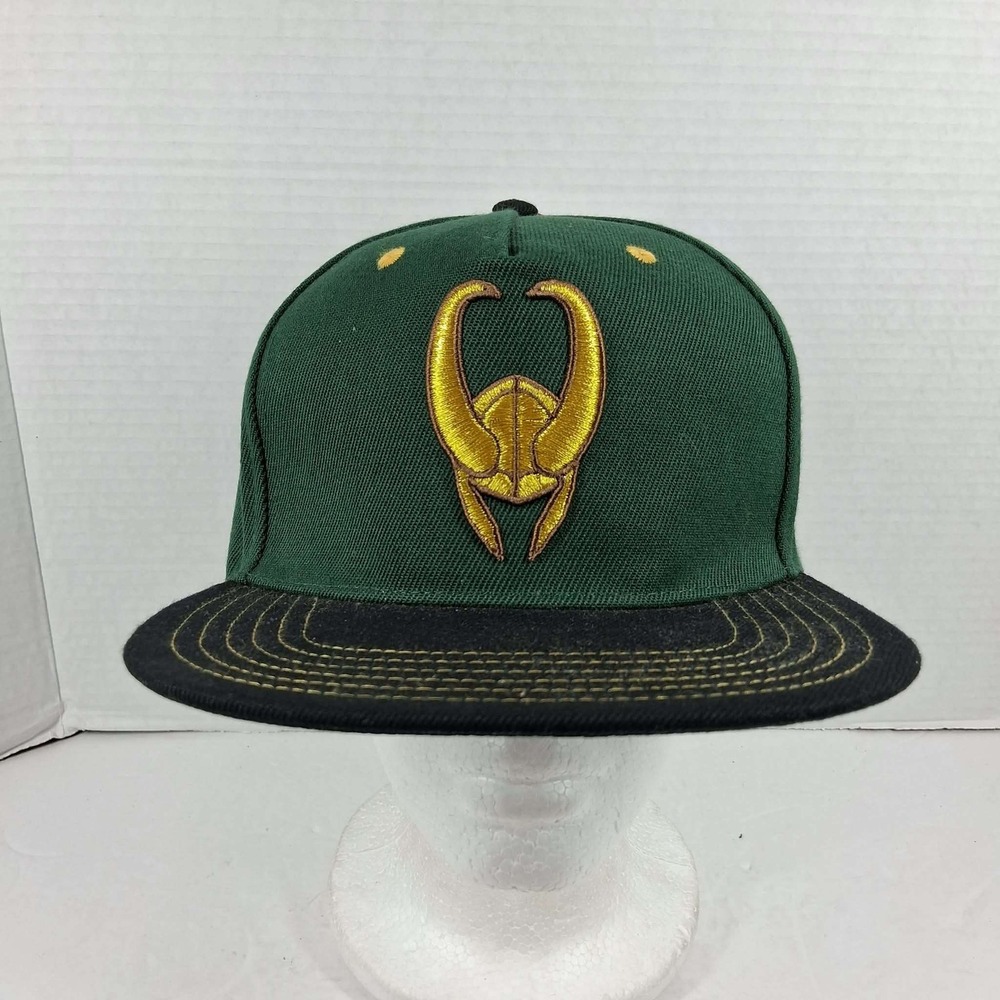 Marvel Loki Snapback Hat Green Black Gold Embroidered Horn Logo MAFH0042BM NEW